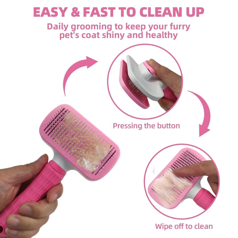 KUEIOX Dog Brush for Shedding,6 PCS in One Pet Slicker Hair Brush Kit Organizer Bag - Dog Cat Grooming Deshedding Undercoat Rake Brush Comb for All Small Large Dogs Cats Pink - Image 3